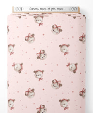 Tissu - Oursons roses et pois roses