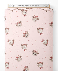 Tissu - Oursons roses et pois roses