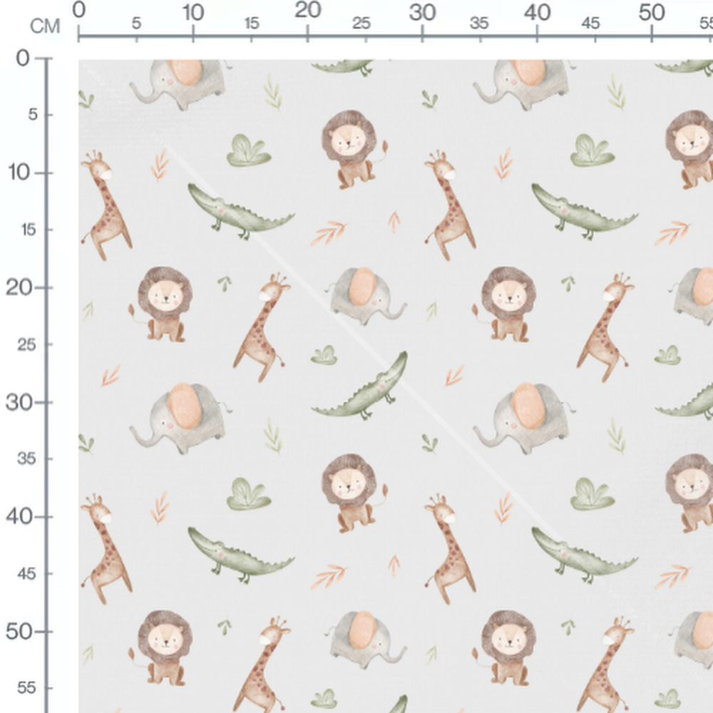 Tissu - Animaux pastel sur gris clair