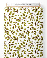 Tissu - Branches vertes sur fond blanc