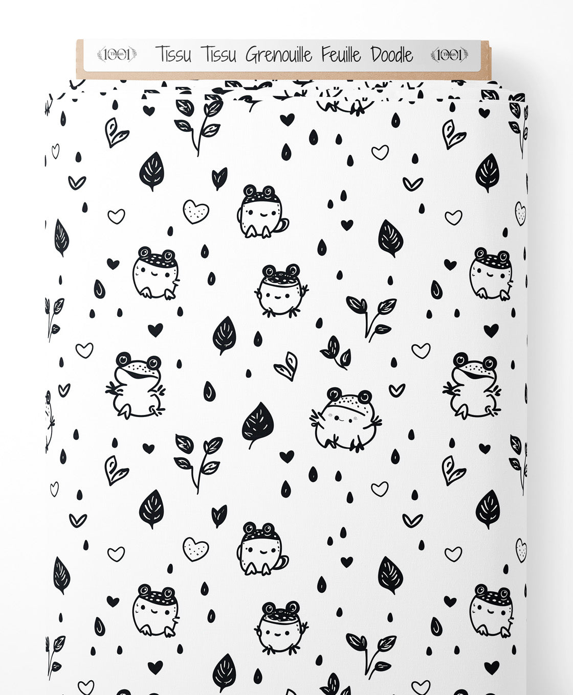 Tissu - Tissu Grenouille Feuille Doodle