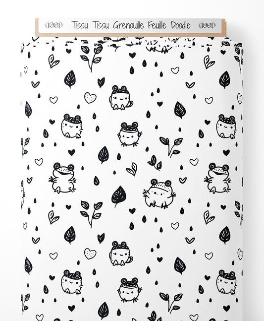 Tissu - Tissu Grenouille Feuille Doodle
