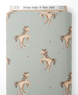 Tissu - Chevaux beiges et fleurs pastel
