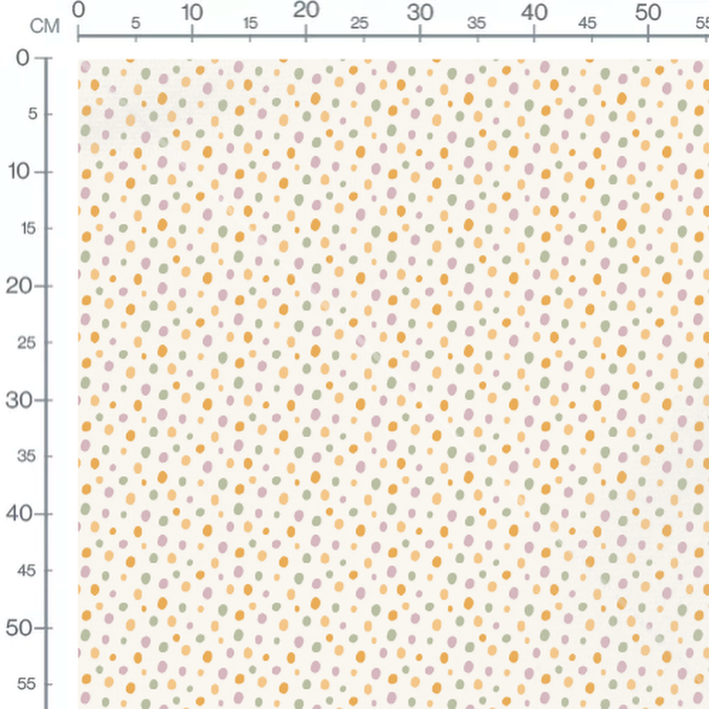 Tissu - Pois verts, orange et mauves