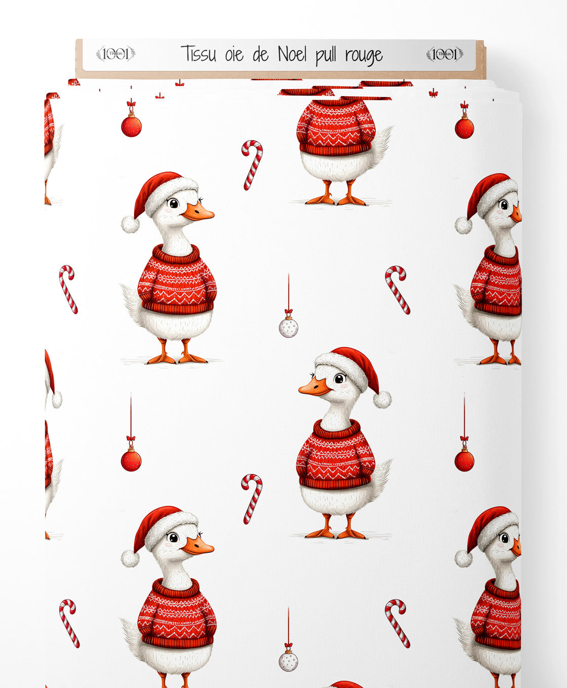 Tissu - oie de Noel pull rouge