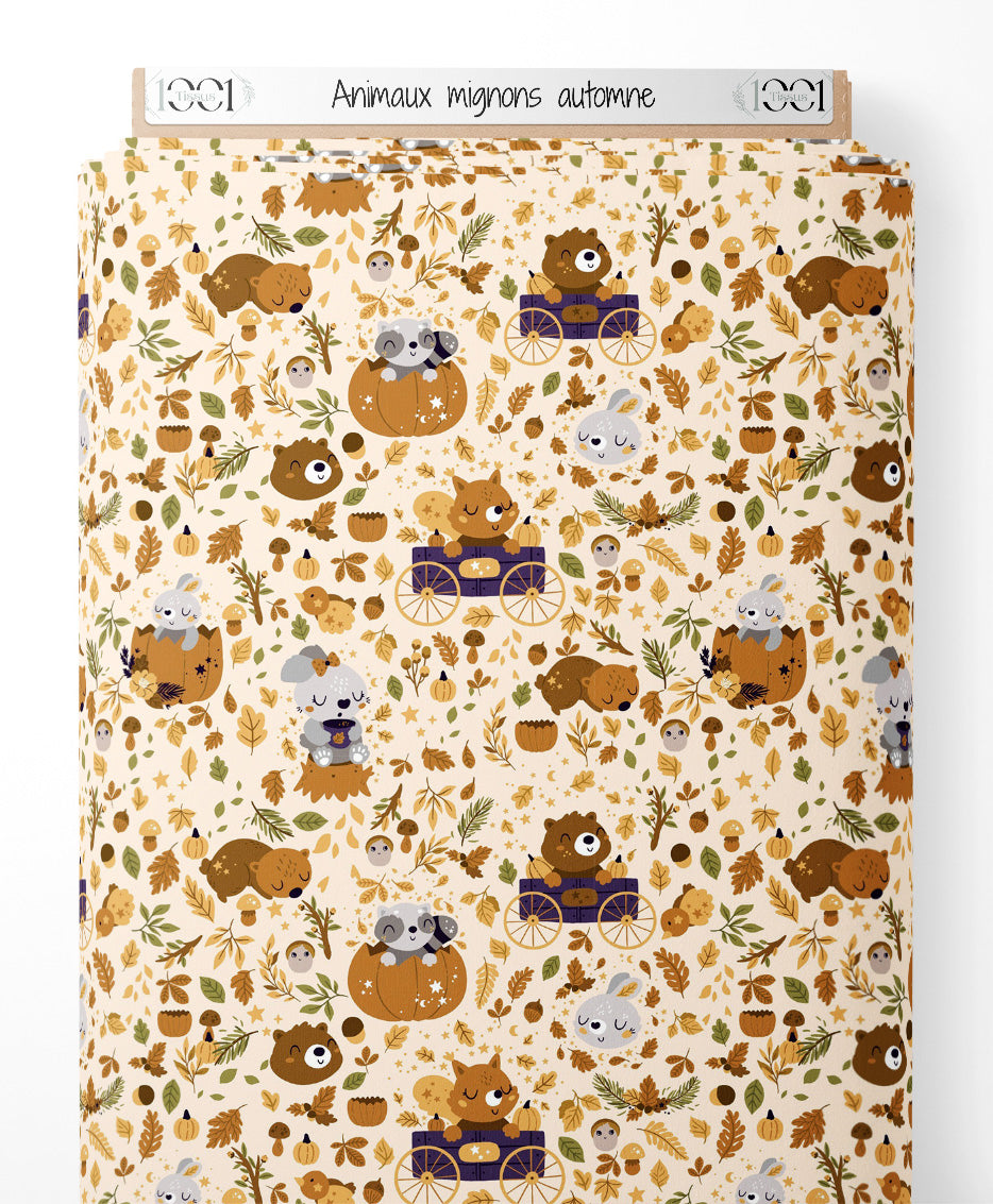 Tissu - Animaux mignons automne