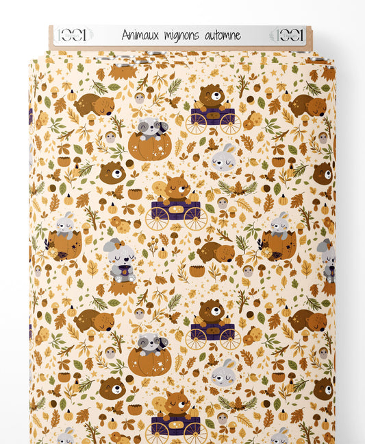Tissu - Animaux mignons automne