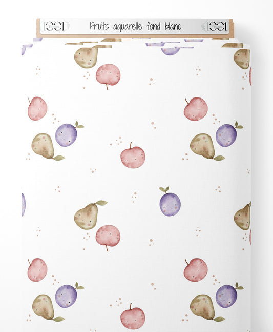 Tissu - Fruits aquarelle fond blanc
