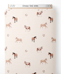 Tissu - Chevaux sur fond crème