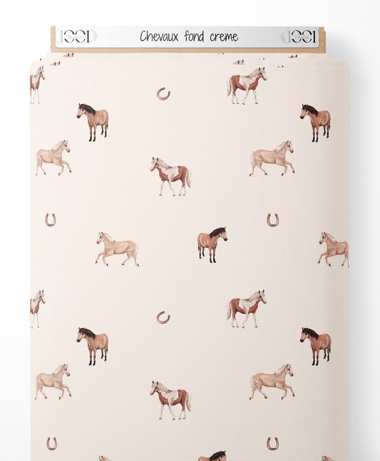 Tissu - Chevaux sur fond crème