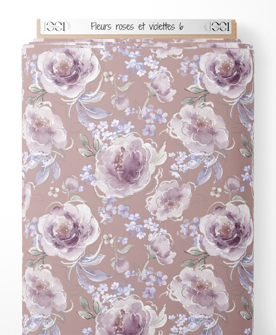 Tissu - Fleurs roses et violettes 6