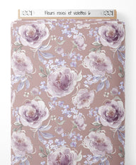 Tissu - Fleurs roses et violettes 6