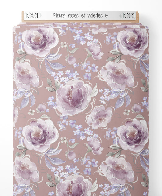 Tissu - Fleurs roses et violettes 6