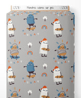 Tissu - Monstres colorés sur gris