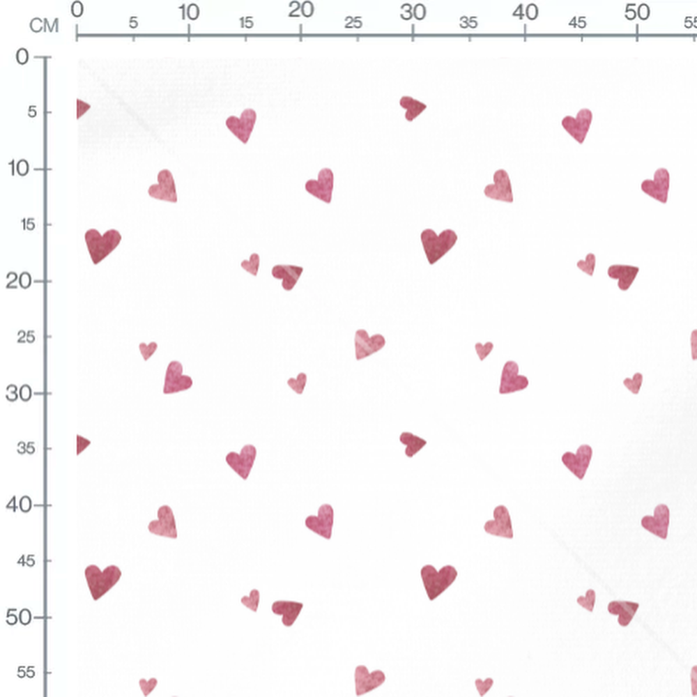 Tissu - Cœurs roses variés sur blanc