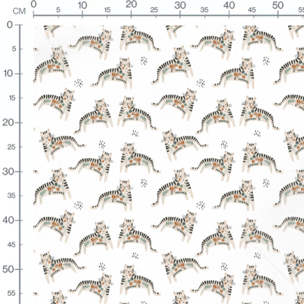 Tissu - Tigres fleuris sur fond blanc