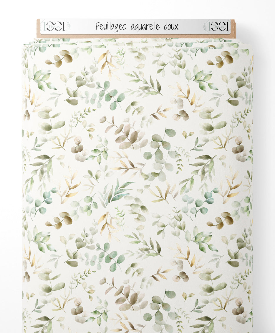 Tissu - Feuillages aquarelle doux