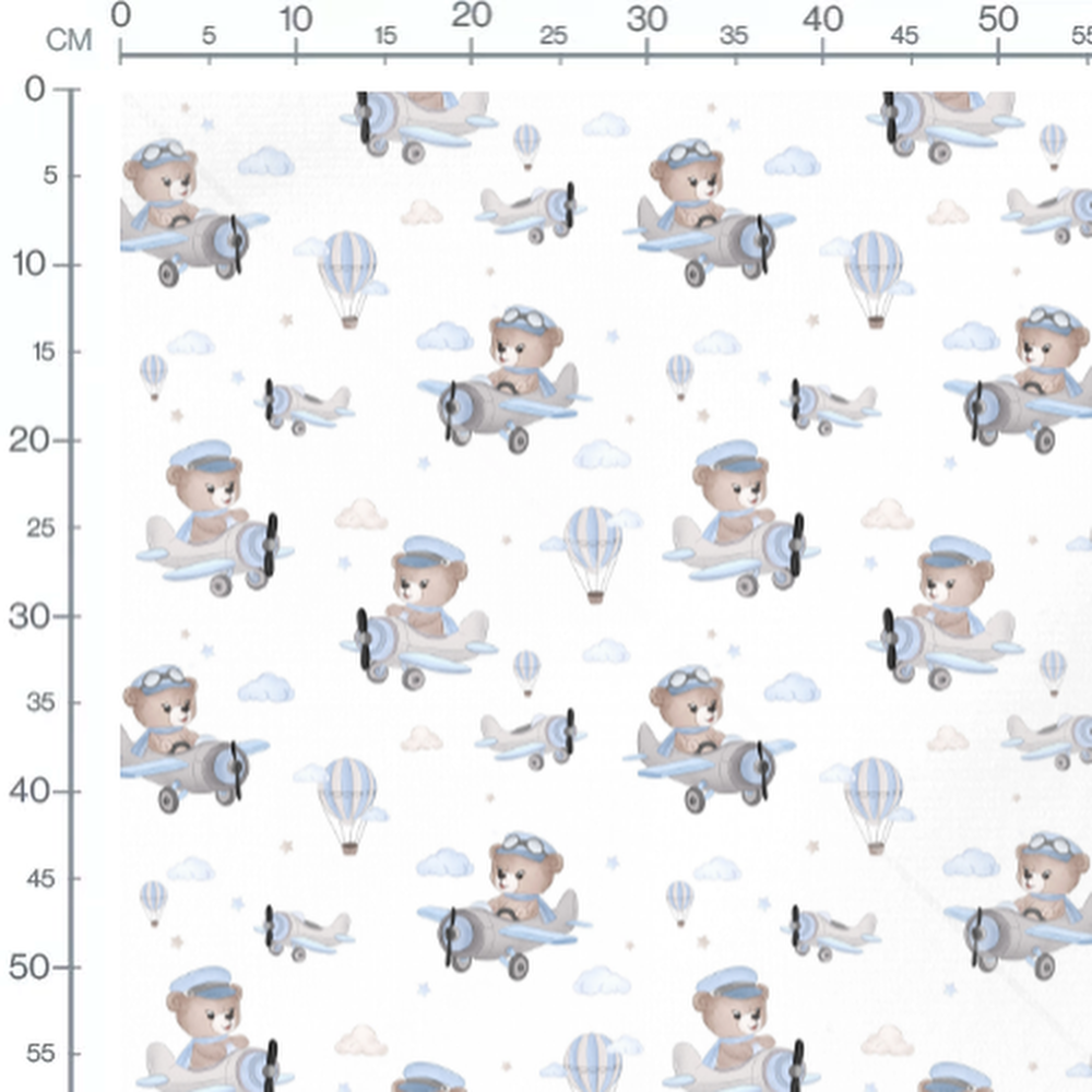Tissu - Oursons pilotes et montgolfières