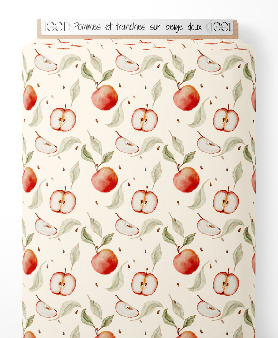 Tissu - Pommes et tranches sur beige doux