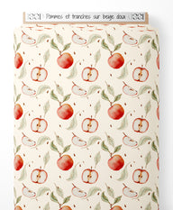 Tissu - Pommes et tranches sur beige doux