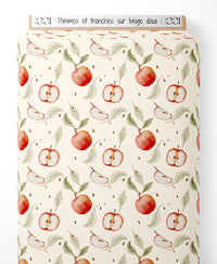 Tissu - Pommes et tranches sur beige doux