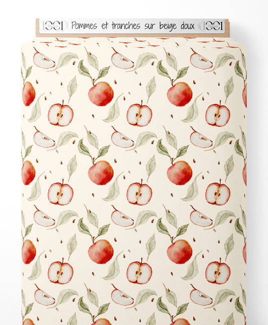 Tissu - Pommes et tranches sur beige doux