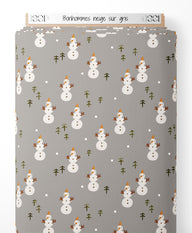 Tissu - Bonhommes neige sur gris