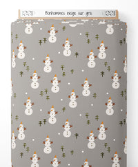 Tissu - Bonhommes neige sur gris