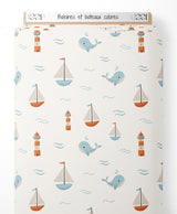 Tissu - Baleines et bateaux colorés