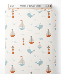 Tissu - Baleines et bateaux colorés