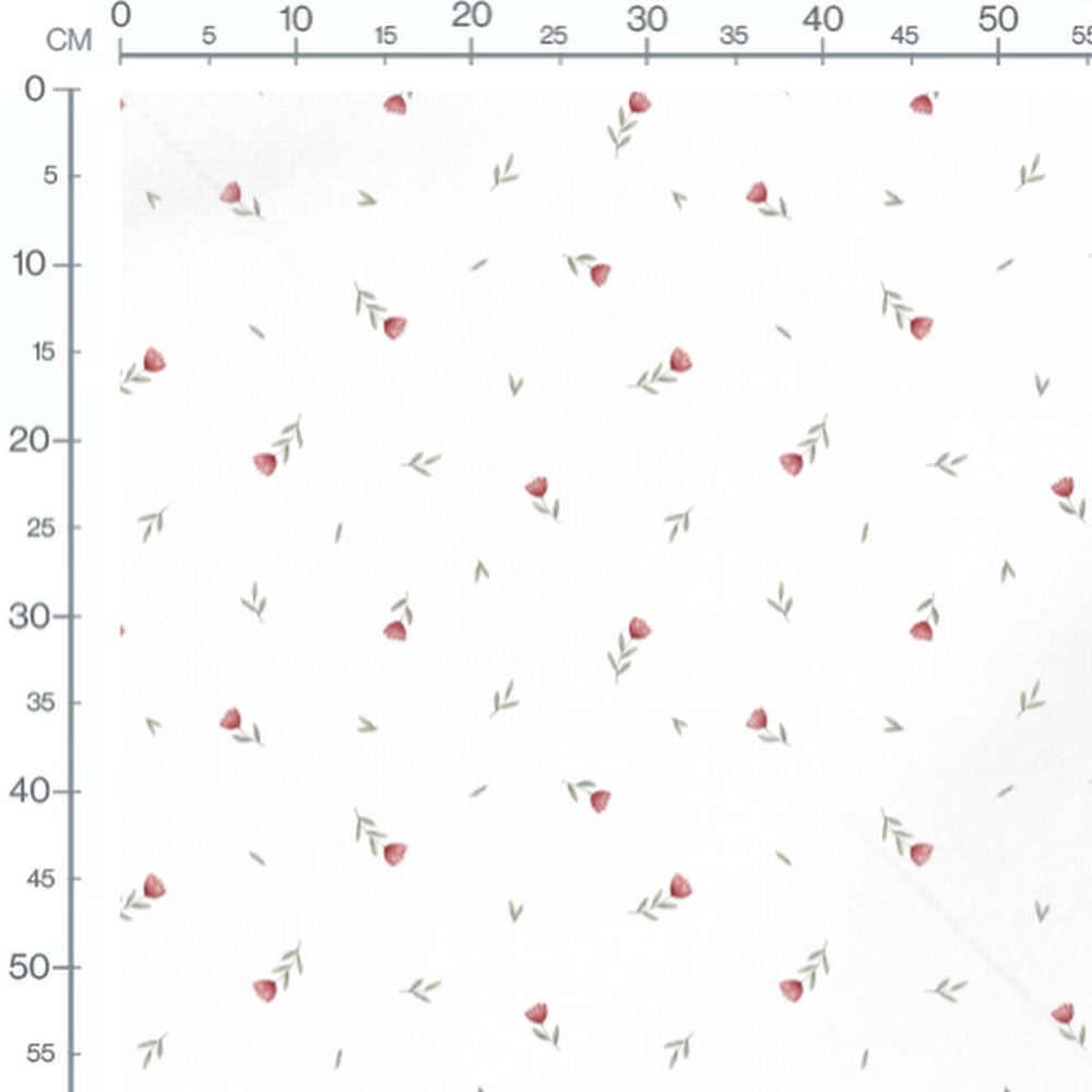 Tissu - Fleurs roses et vertes blanches 2