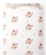 Tissu - Fleurs roses et brunes délicates 3