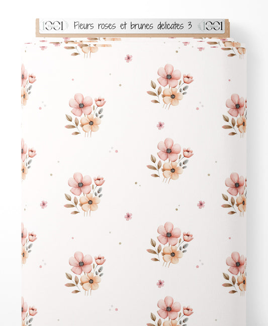 Tissu - Fleurs roses et brunes délicates 3