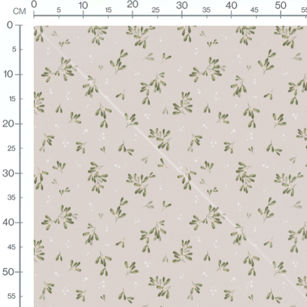 Tissu - Brindilles vertes sur beige