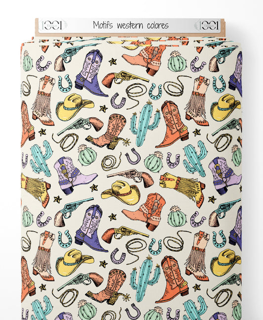 Tissu - Motifs western colorés