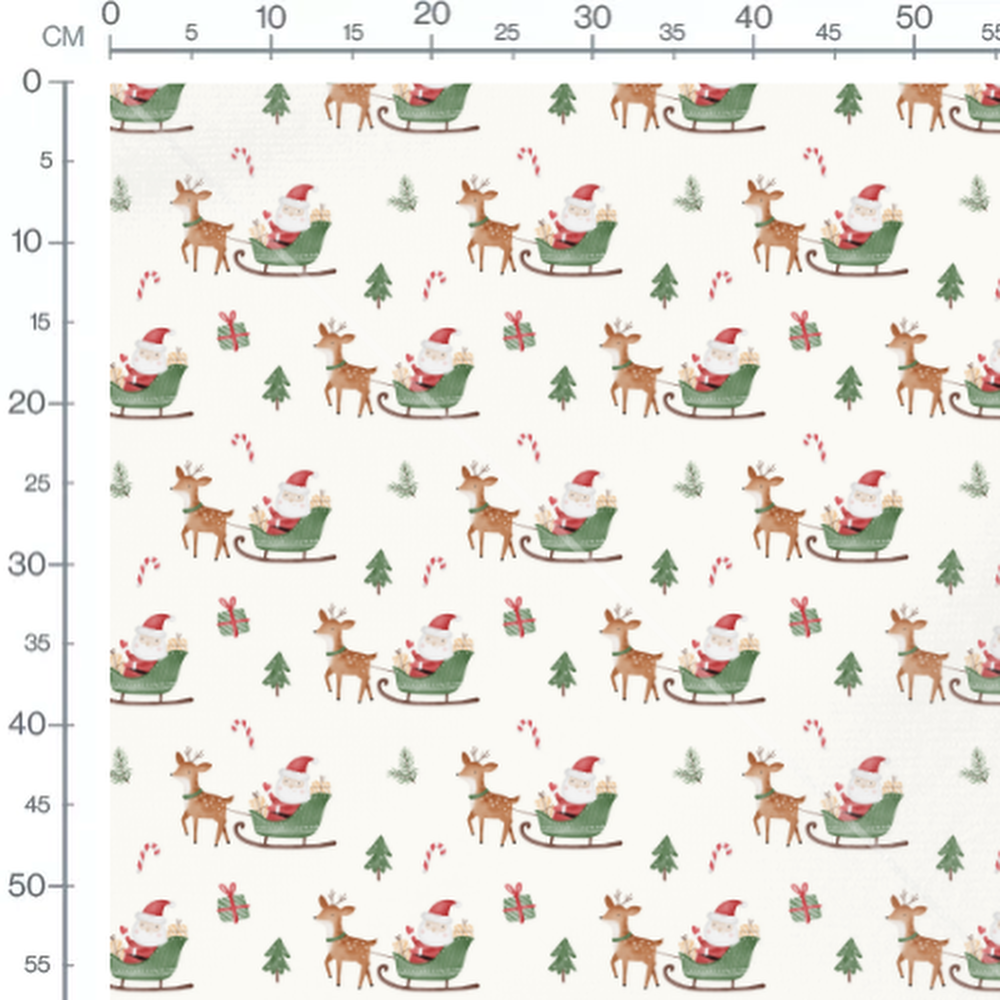 Tissu - Père Noël et rennes festifs