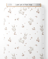 Tissu - Lapins gris et fleurs beige