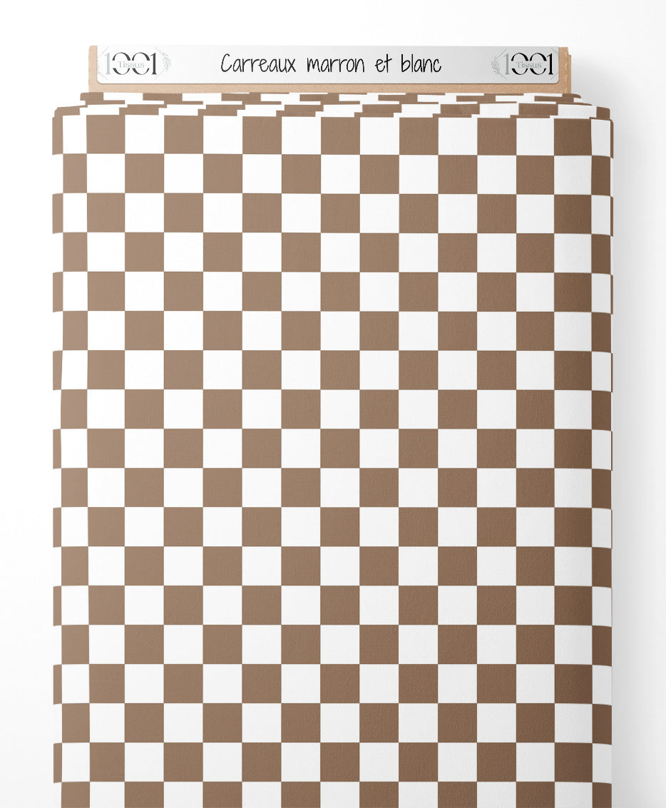 Tissu - Carreaux marron et blanc
