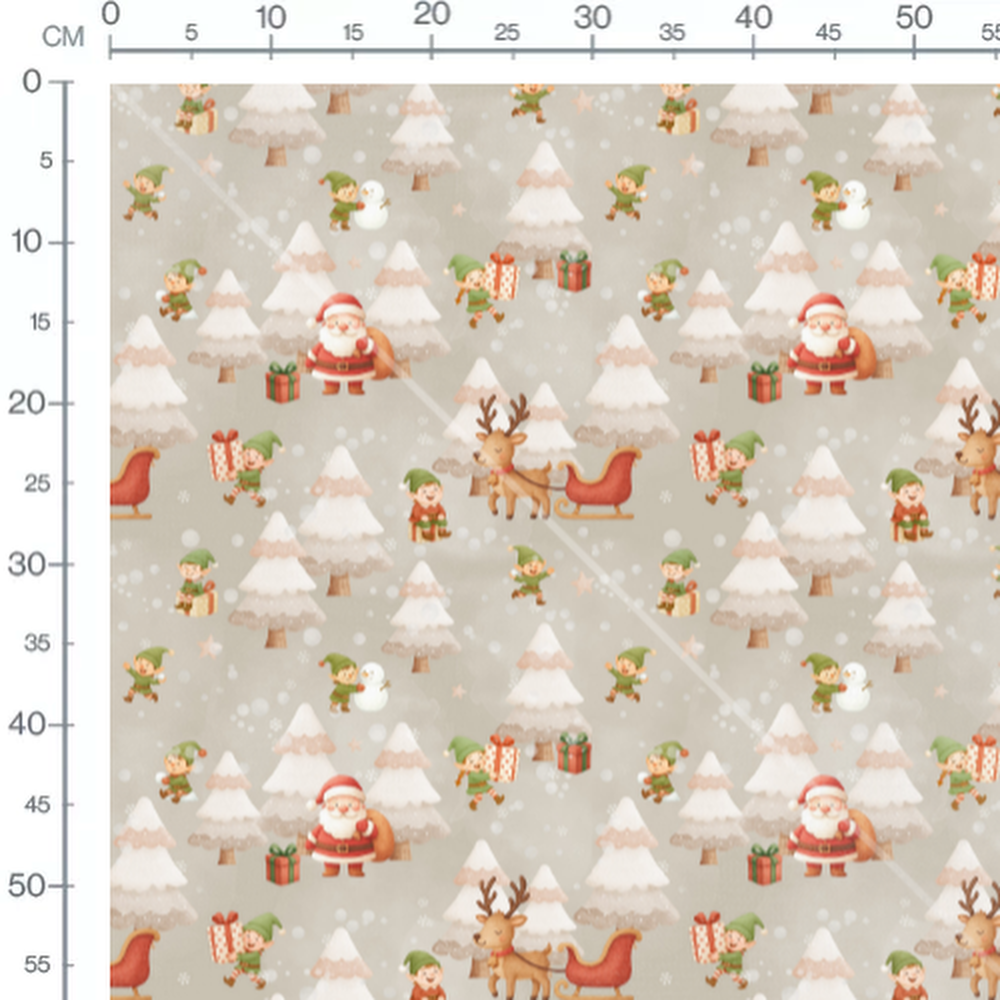 Tissu - Père Noël et rennes beige