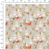 Tissu - Père Noël et rennes beige