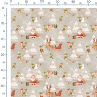 Tissu - Père Noël et rennes beige