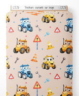 Tissu - Tracteurs souriants sur beige