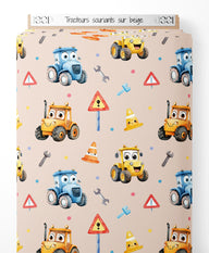 Tissu - Tracteurs souriants sur beige