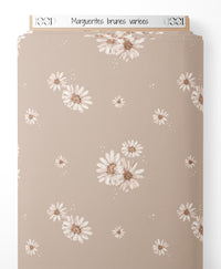 Tissu - Marguerites brunes variées