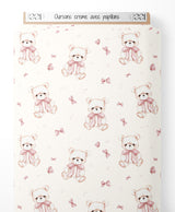 Tissu - Oursons crème avec papillons