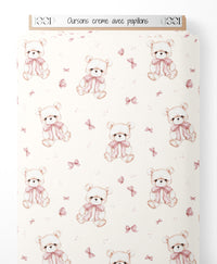 Tissu - Oursons crème avec papillons