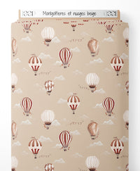 Tissu - Montgolfières et nuages beige