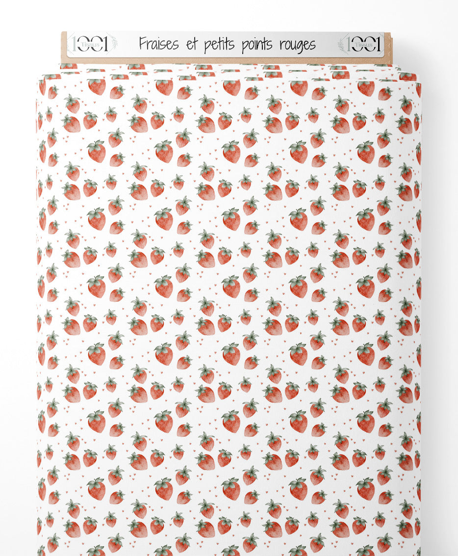 Tissu - Fraises et petits points rouges