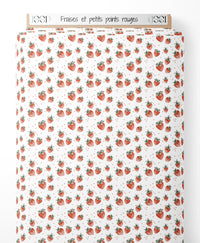 Tissu - Fraises et petits points rouges