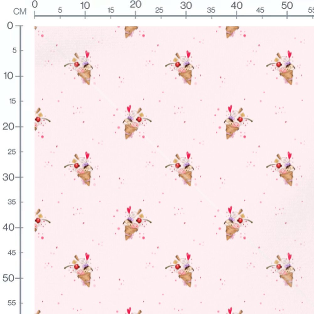 Tissu - Cornets avec cerises sur rose